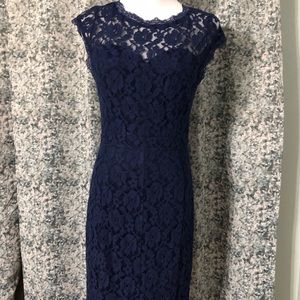 Navy blue lace dress. Great for a wedding.